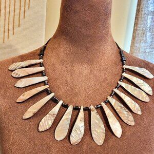Boho Statement Necklace | Mother of Pearl/Shell Tear Drop Design | 20" Length